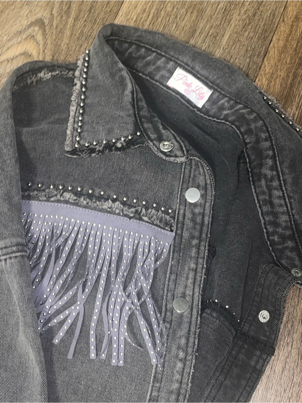 Pink Lily Black faded wash jacket with Pink Logo Label 3XL